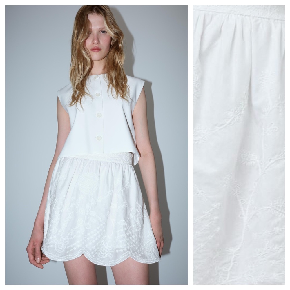 NWOT. Zara ZW Collection White Embroidered Mini Skirt. Size M. - Picture 3 of 14